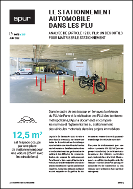Couverture - Le stationnement automobile dans les PLU - Analyse de l’article 12 du PLU : un des outils pour maîtriser le stationnement © Apur