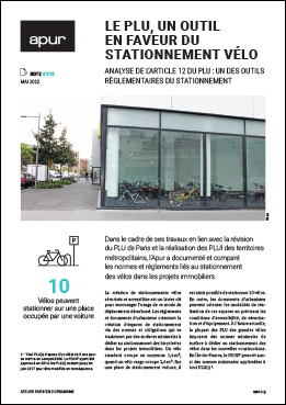 Couverture - Le PLU, un outil en faveur du stationnement vélo - Analyse de l’article 12 du PLU : un des outils règlementaires du stationnement © Apur