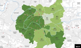 Localisation des datacenters et taux de déploiement de la fibre optique FTTH dans la Métropole du Grand Paris © Apur