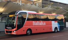 A bus from the BlablaBus lines (BlaBlaCar Bus since March 2021)