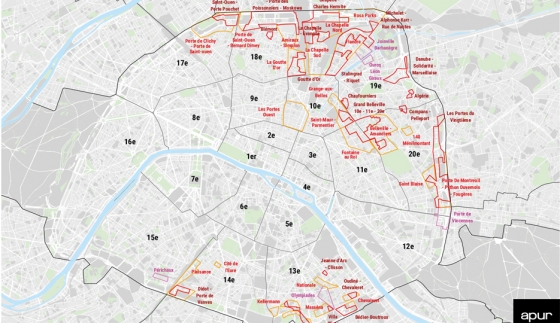 Neighbourhoods of the City of Paris Urban Cohesion Policy (GPV) © Apur