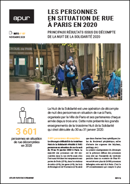 Couverture - Synthèse - Les personnes en situation de rue à Paris en 2020 - Principaux résultats issus du décompte de la Nuit de la Solidarité 2020 © Apur