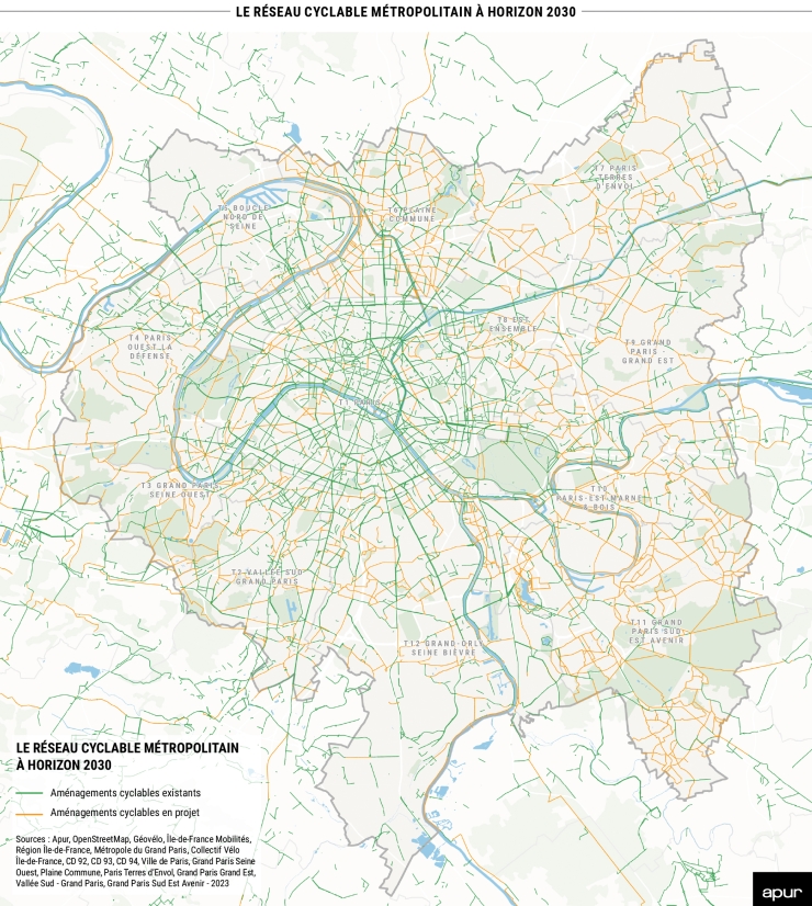Le réseau cyclable métropoltain à l'horizon 2030 © Apur