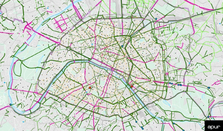 Existing and planned cycling facilities in Paris - March 2021 © Apur