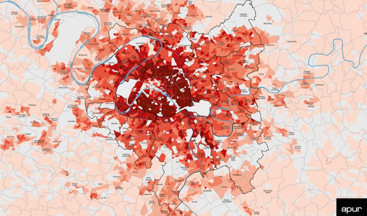 Population density in the Greater Paris - Grand Paris Metropolis - © Apur