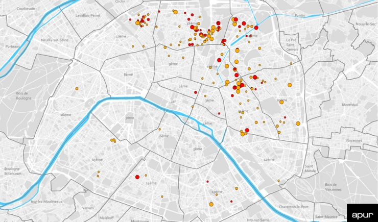 Les immeubles à risque à Paris en 2020 © Apur