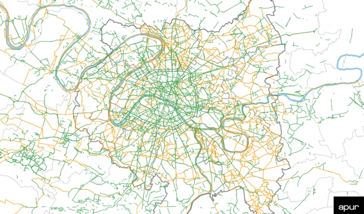 Cycling infrastructures in the Greater Paris - Grand Paris Metropolis - © Apur