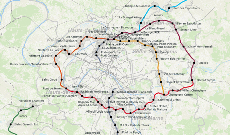 map extract: datavisualisation tool of the Observatory of Grand Paris station neighbourhoods © Apur