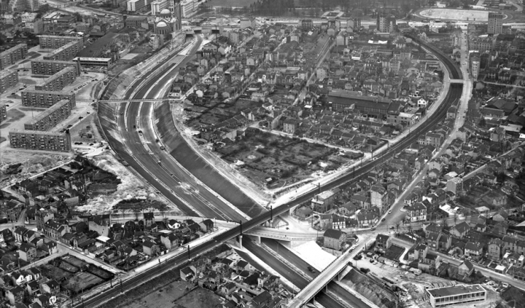 La construction de l’A6a en 1960 © Archives des Ponts et Chaussées – Robert Durandaud