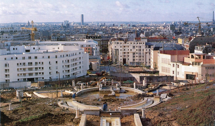 Le parc de Belleville en chantier en 1987 © Apur